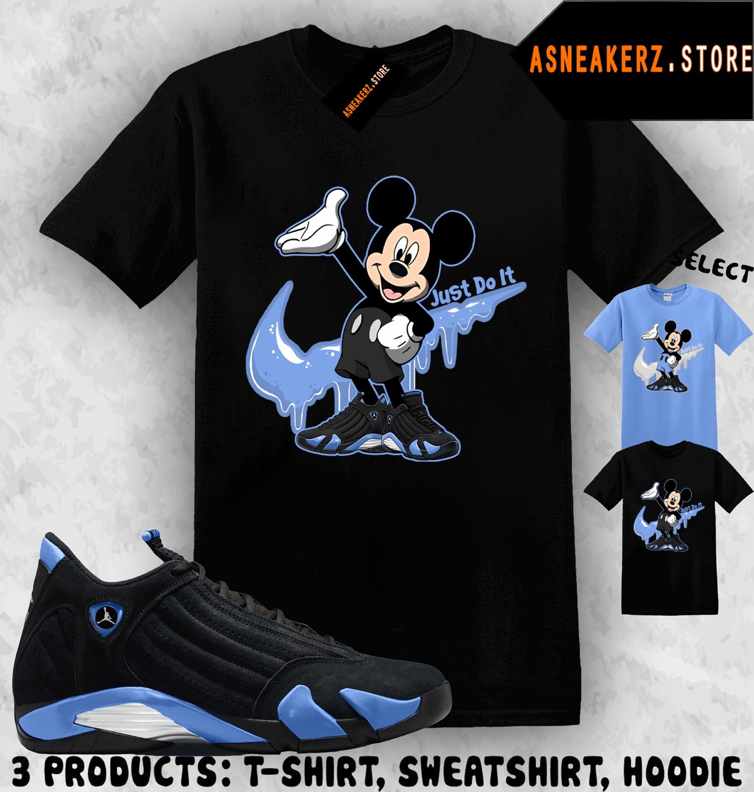 Shirt Match AJ 14 Black University Blue 2026 Sneaker Matching Tee Drip M Mouse