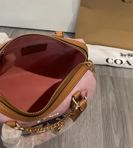 Coach Rowan Satchel Bag Signature Canvas With Charms Gold/Powder Pink CEA18 New