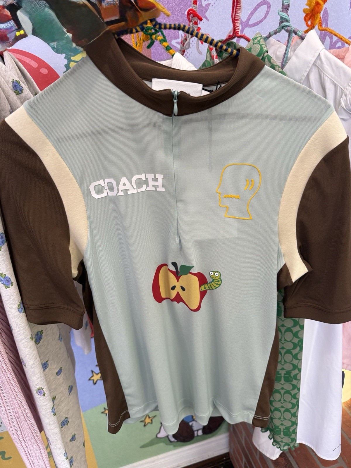 NEW BRAIN DEAD X COACH MESH QUARTER ZIP TOP shirt LIGHT GREEN Womens Charms