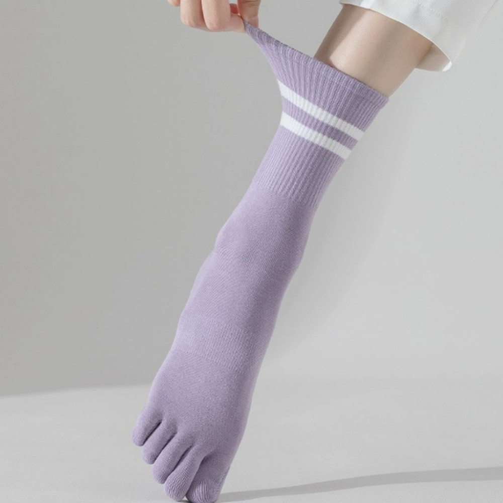 Women Crew Ankle Five Finger Toe Striped Solid Casual Girls Cotton Socks 5Pairs
