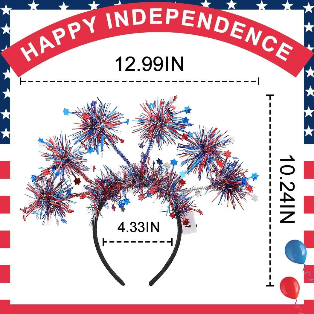 Patriotic Light up Headband Red White Blue Tinsel Star Headband 4Th of July Acce