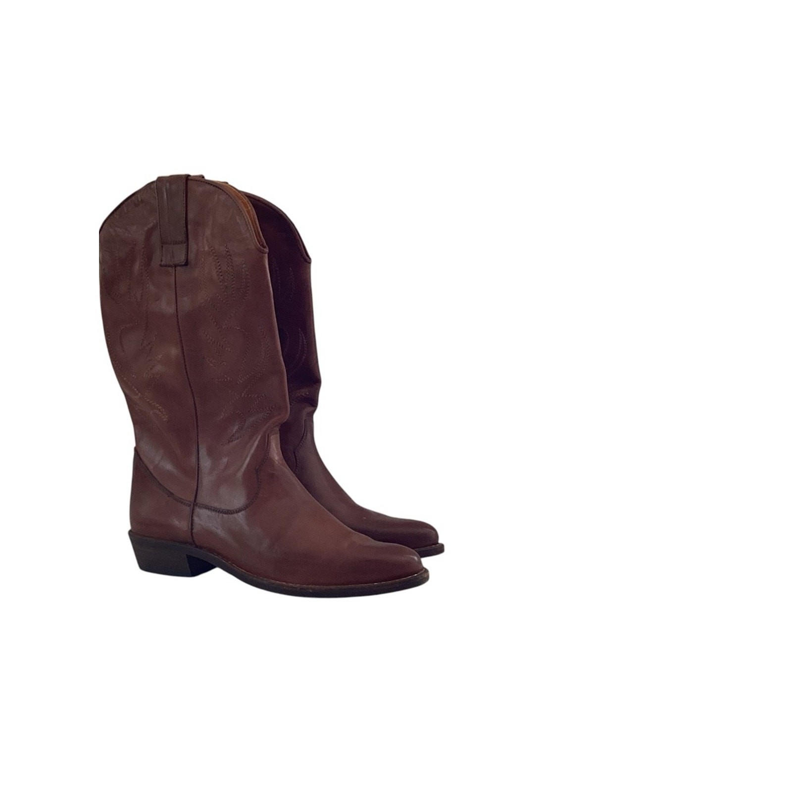 Vero Cuoio Vintage NEW Brown Leather Western Cowboy Boots Made in Italy