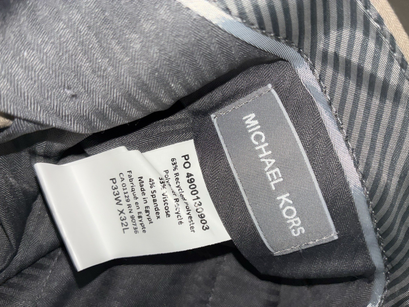 Michael Kors Men’s Beige Slim Fit Stretch Dress Pants Flat Front Tapered 33W