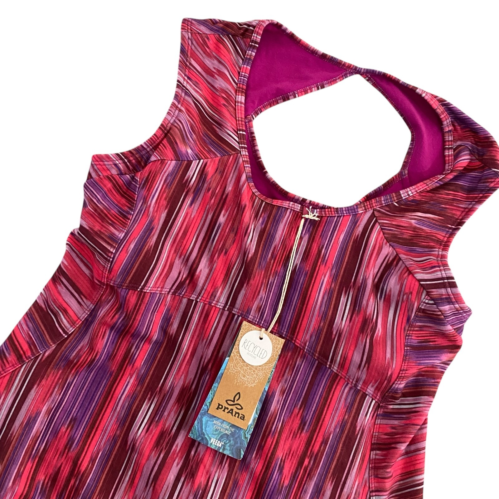 NWT Prana Women’s Pink & Purple Alec Azalea Open Back Built-In Bra A-Line Dress
