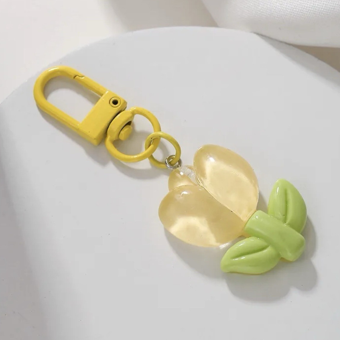 Yellow & Green Fruit Flower Charm Key Chain Plastic/Metal w/ Carabiner Clip