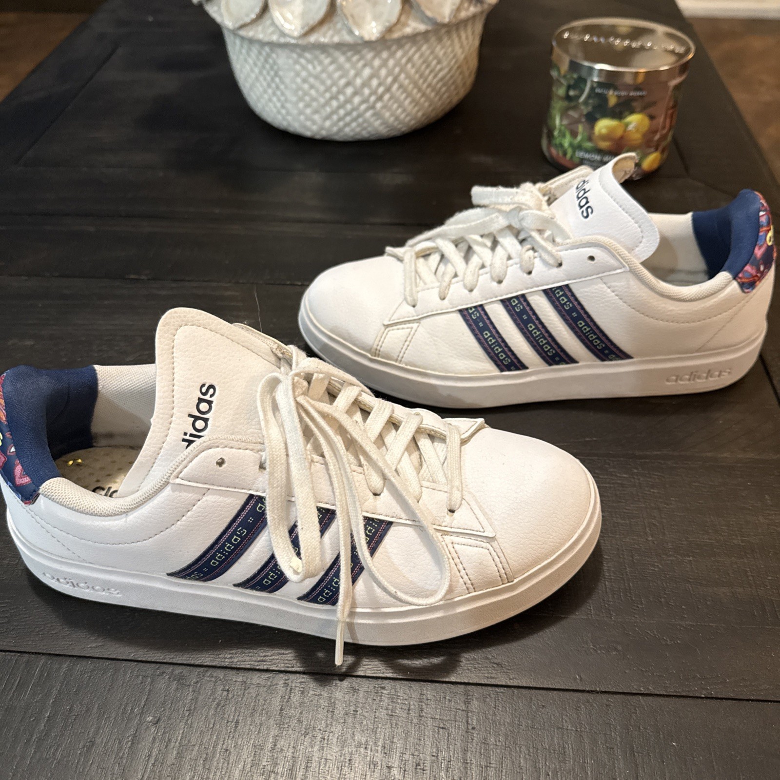 Adidas Grand Court 2.0 Cloudfoam Tennis Shoes GW7111 Floral Women Sz 7.5