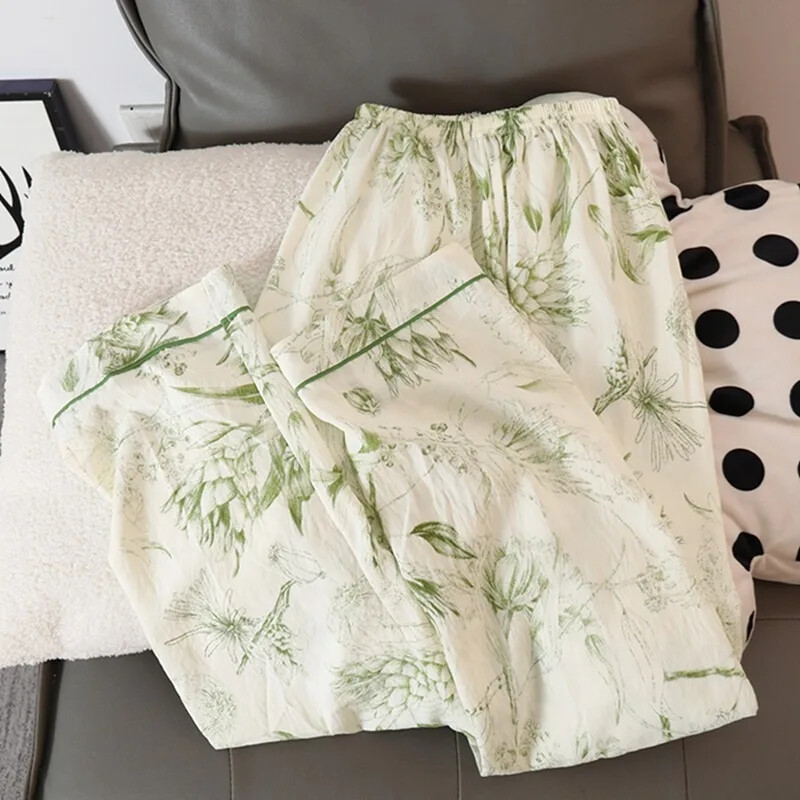 Chinese Style Ink Bamboo Print 2 Pieces Pajamas Casual Turn-Down Collar Homewear