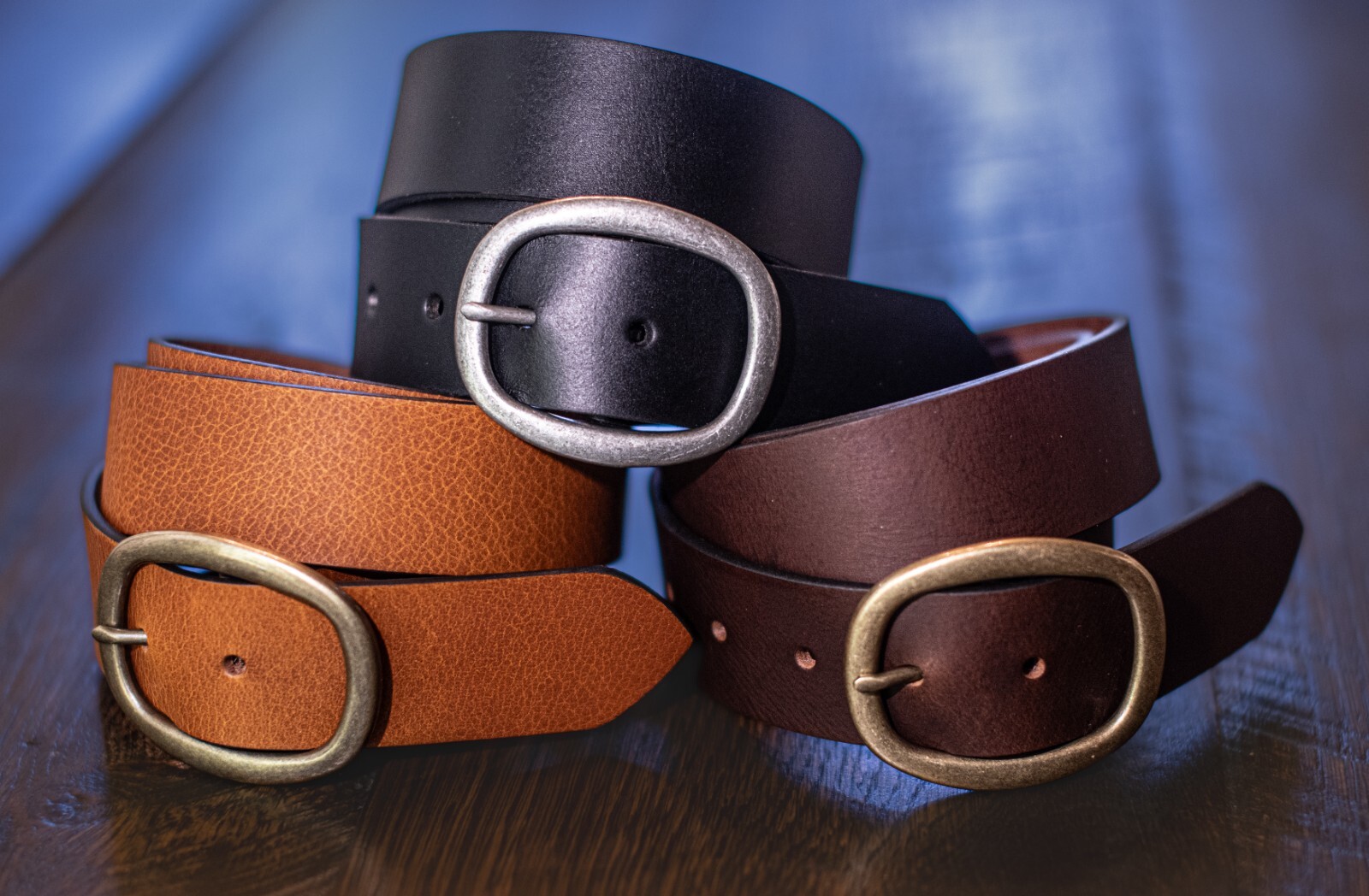 Full Grain Solid Cowhide Leather Belt w/Brass Center Bar Buckle – Brown