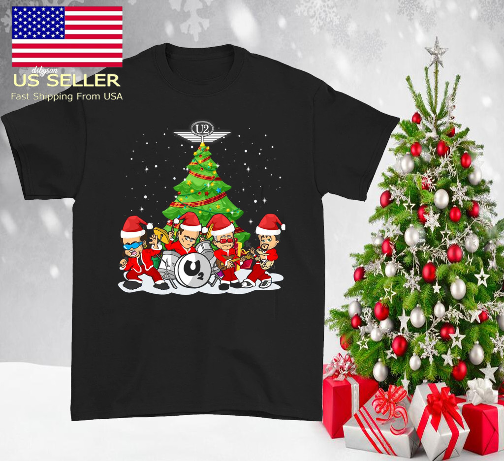 CHRISTMAS caricature U2 band black T-shirt for lovers fan gift