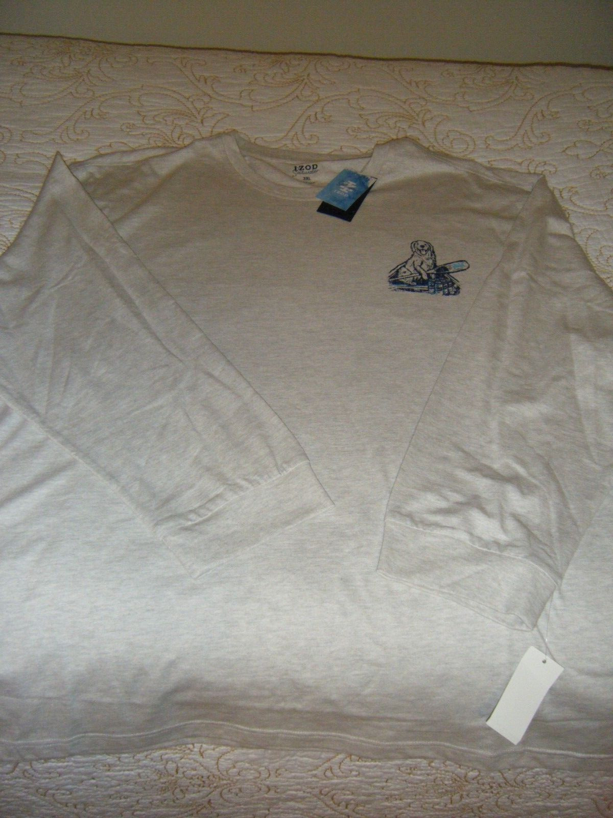 MENS IZOD SALT WATER LONG SLEEVE GRAPHIC TEE HEATHER DOG ON BOAT 3XLNWT #8223B