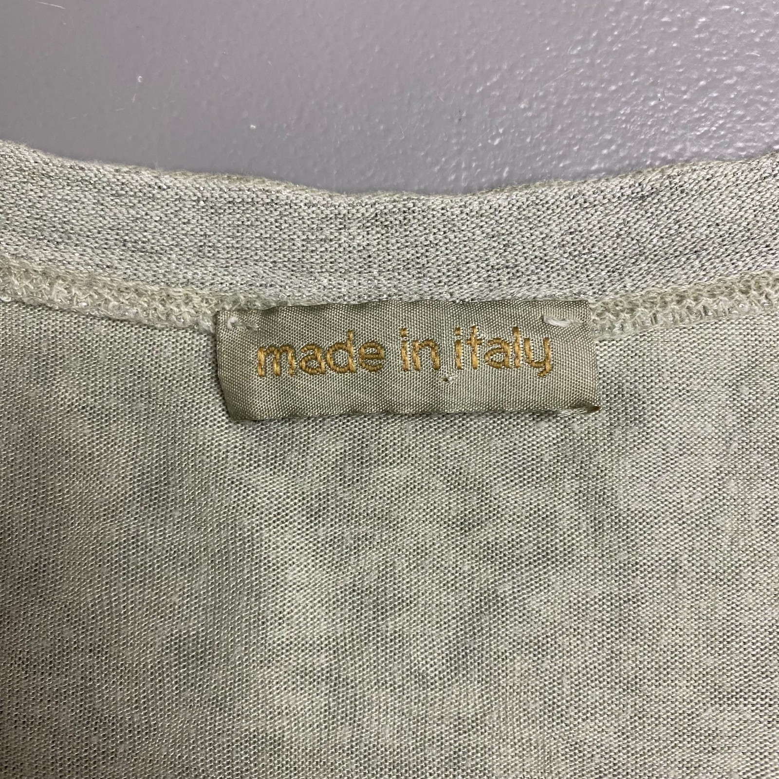Made In Italy Women Green Cotton Knit Silver Fiber V Neck Cap Sleeve Blouse L/XL