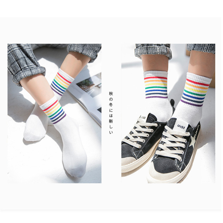 Women Socks Striped Cotton High Ankle Crew Sock Pride Stocking Rainbow Triangle