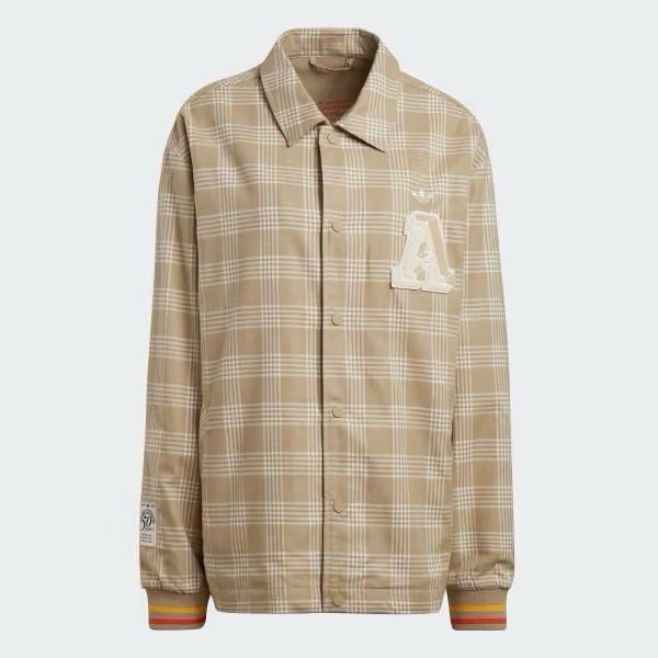 adidas Originals Plaid Coach Jacket Beige White Embroidered Logo Men Size M