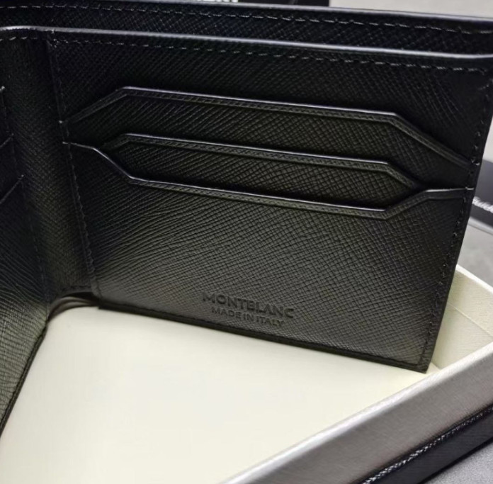 Black Leather Bifold Wallet Montblanc 6CC Card Holder Men NIB Luxury