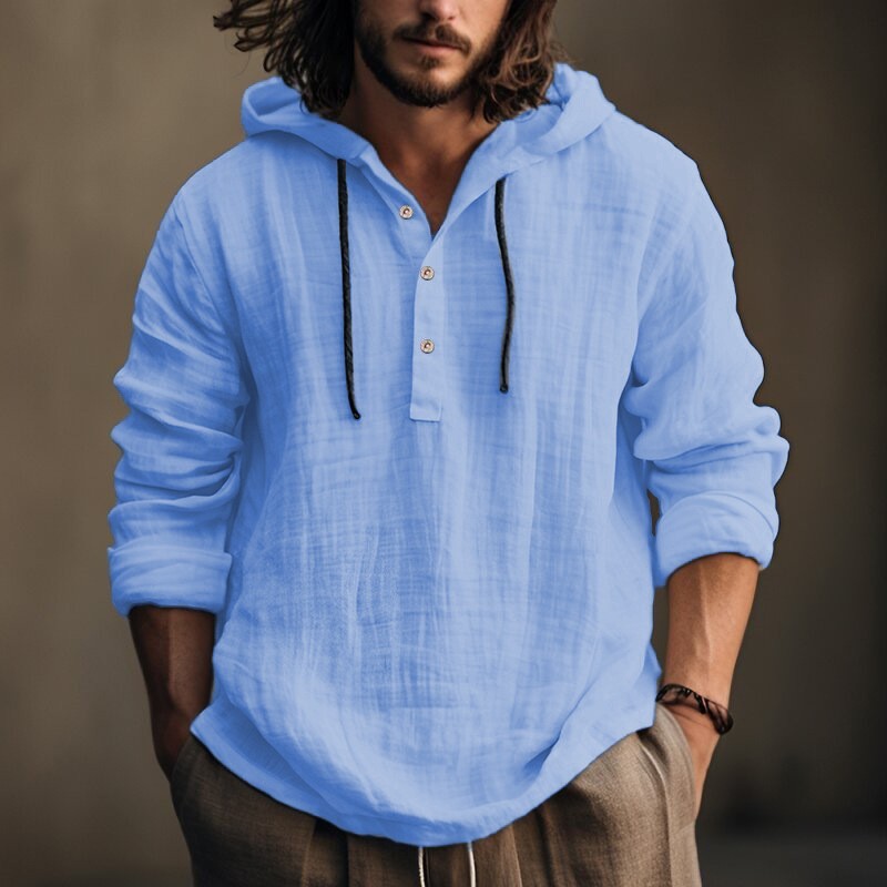 Mens Cotton Linen Hoodie Shirt Casual Long Sleeve Beach Pullover Summer Top