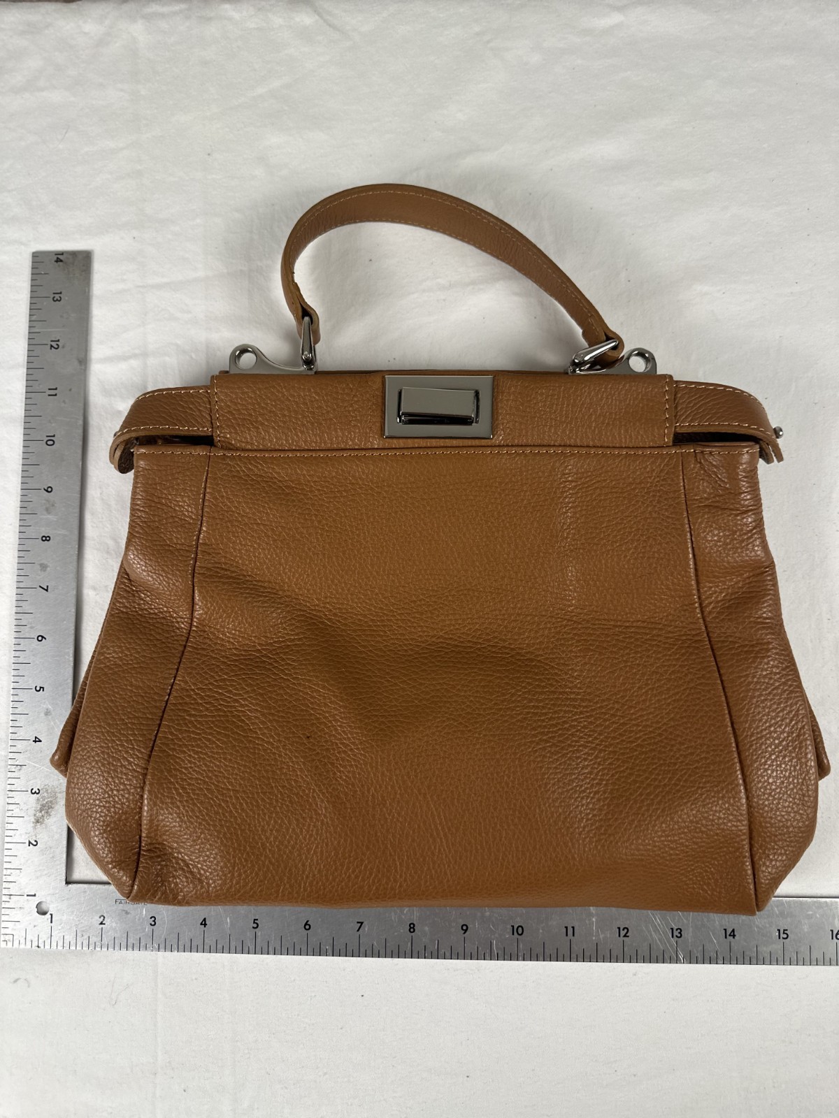Italian Leather Handbag Carmel Pebbled Leather Top Handle Satchel Purse