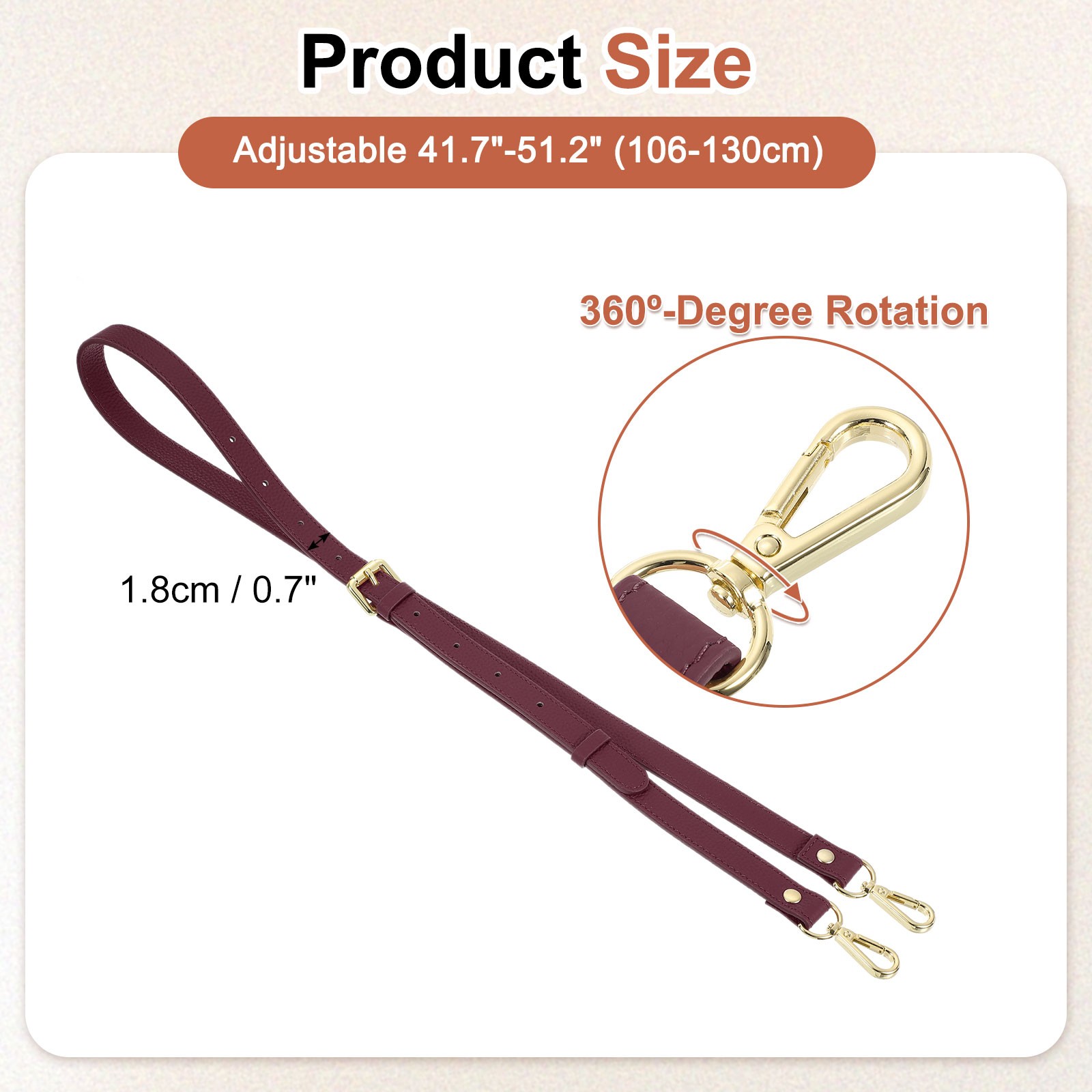 0.7″ Genuine Leather Purse Strap for Bag Burgundy Gold Buckle