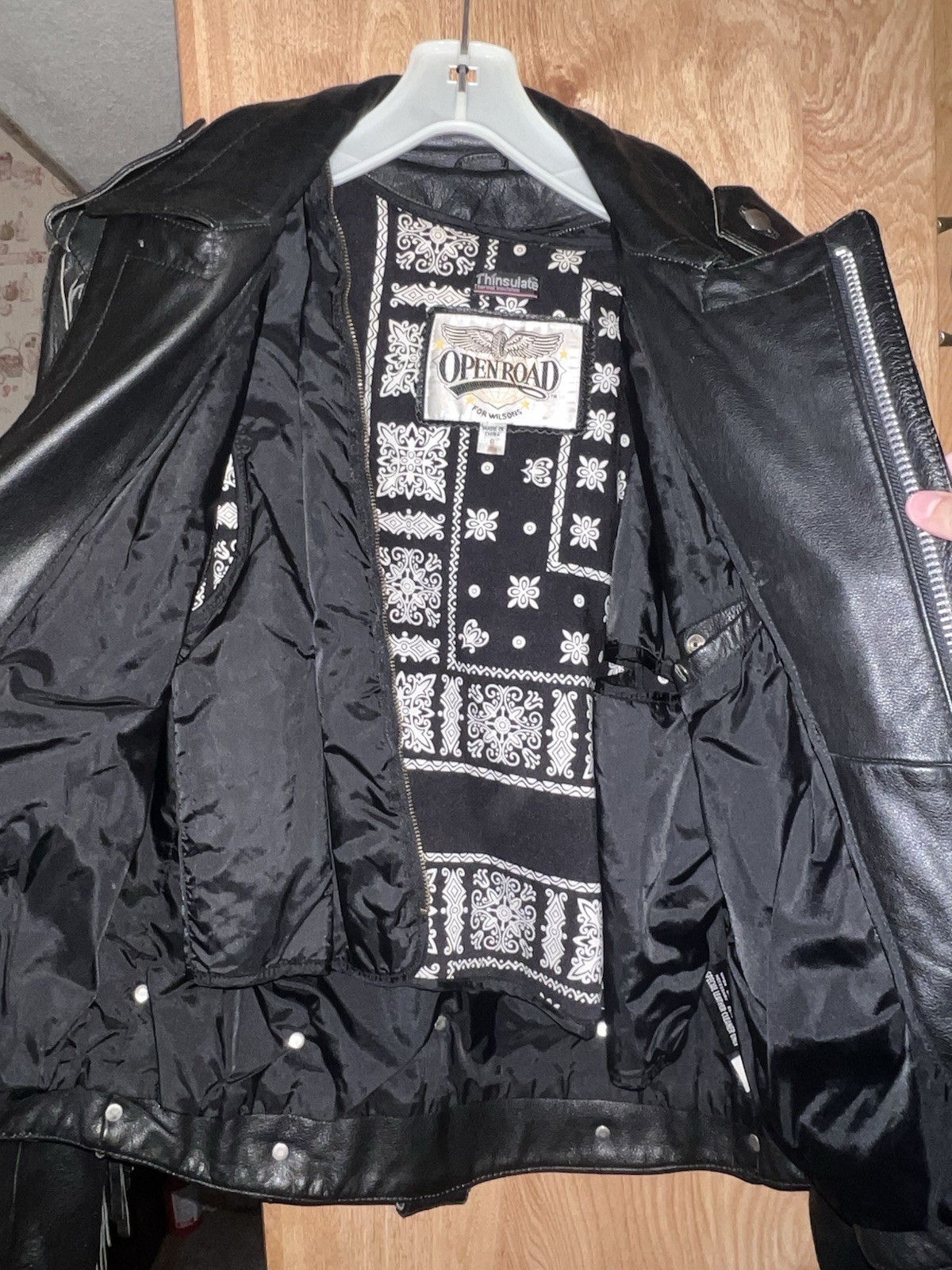 Open Road Women’s Black Leather Fringe Zip Biker Jacket Thinsulate Lined