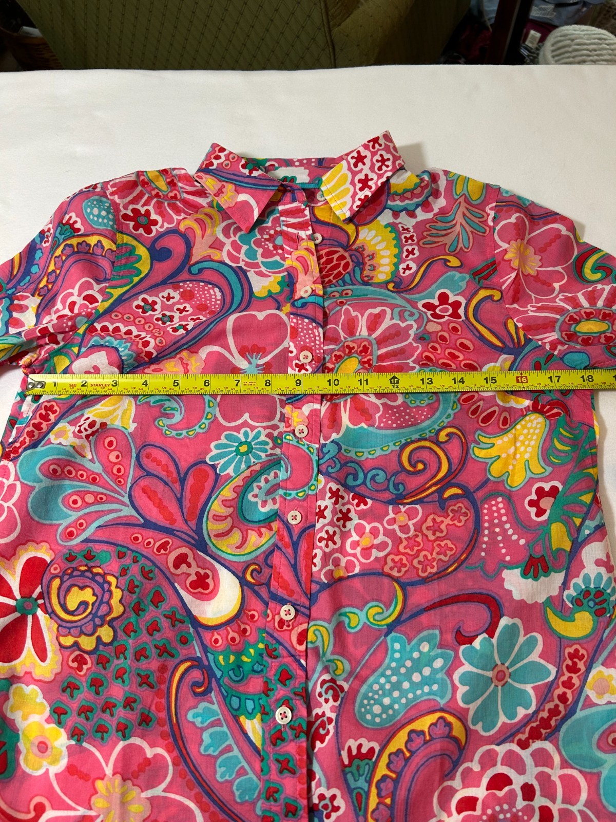 Womens Talbots Long Sleeve Blouse Size Petite Small Pink & Turquoise NEW