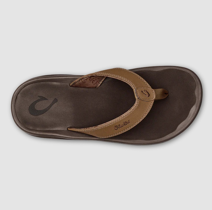 AUTH OluKai Ohana Men’s Beach Sandals Tan Dark Java Water Resistant Flip Flops