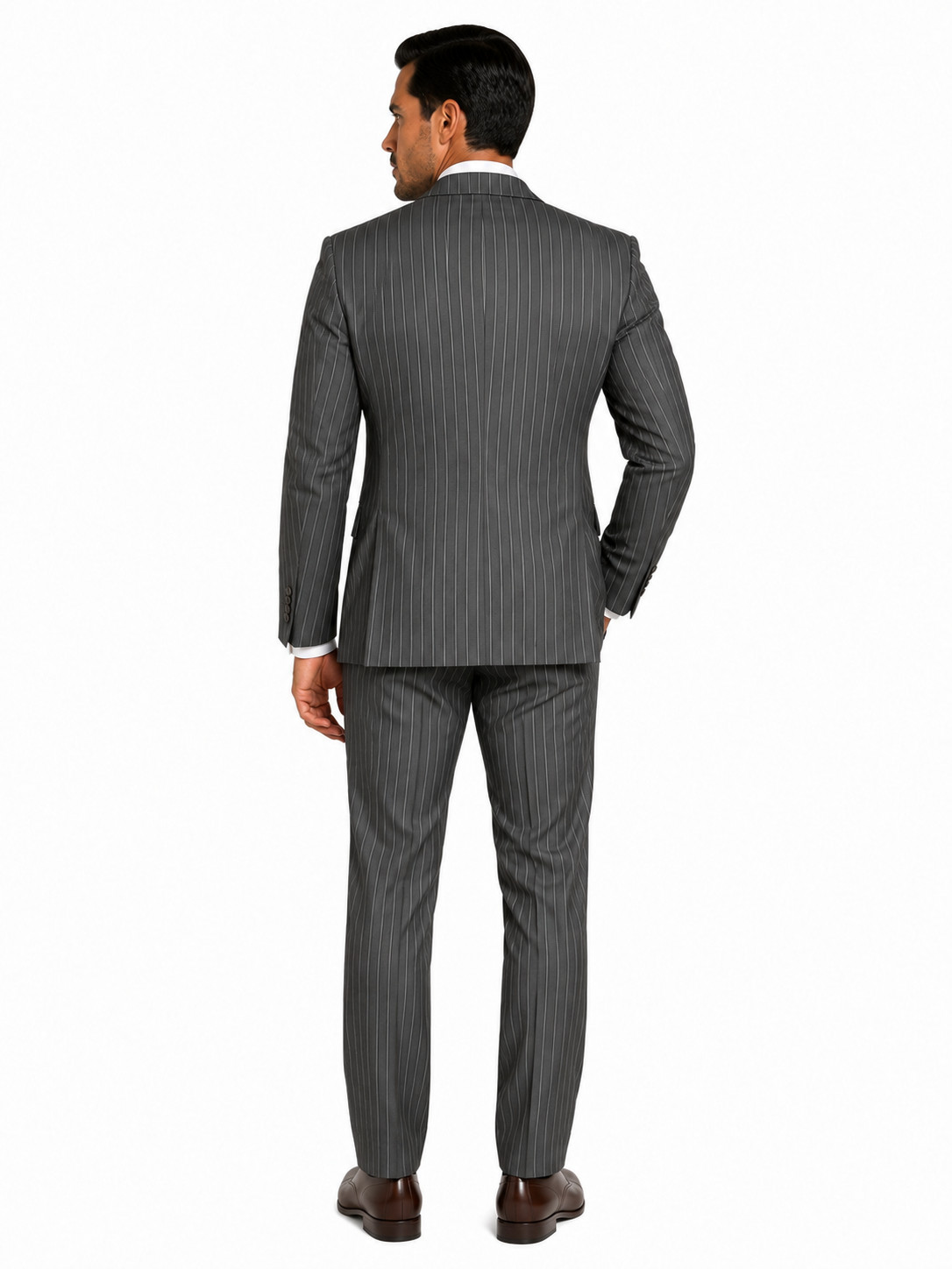 Charcoal Vinci Men’s Wool Feel 6 Button Striped Double Breasted Classic Fit Suit