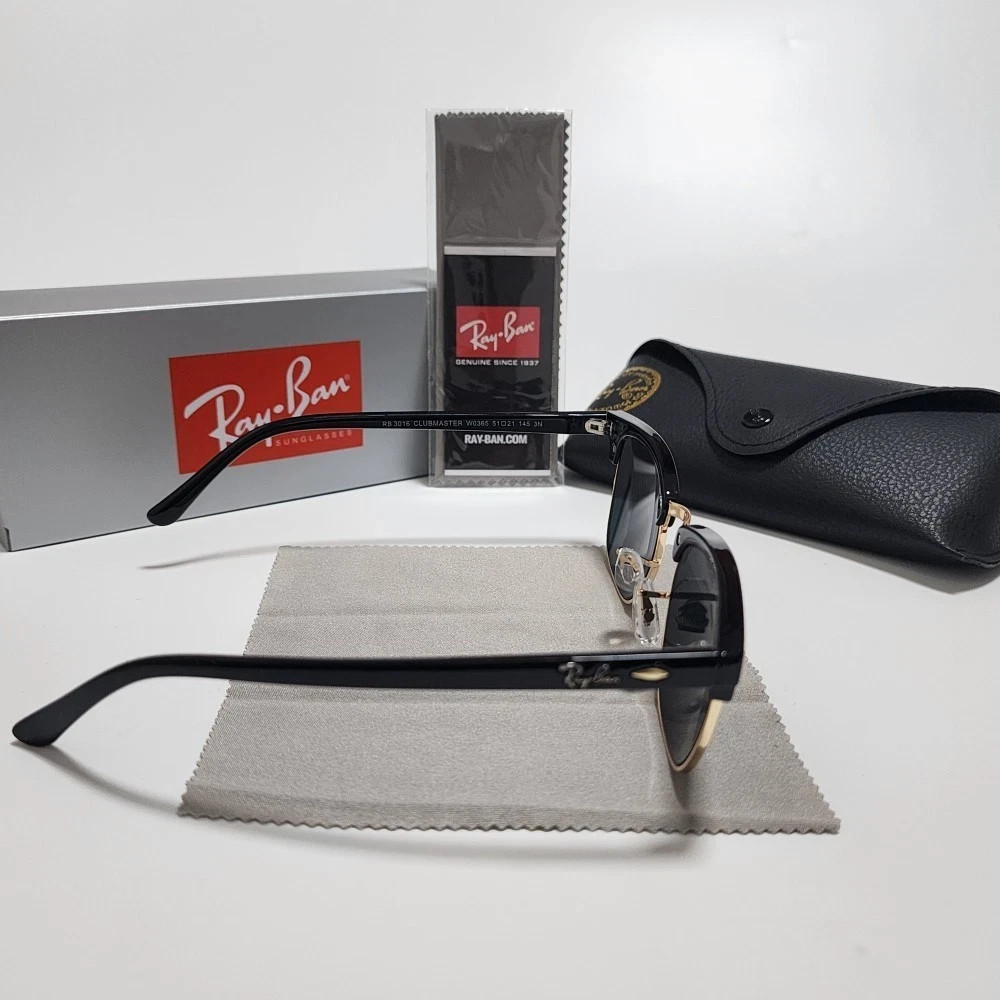 Ray-Ban RB3016 Sunglasses Clubmaster Classic Black Frame Glass Gray Lens 51mm