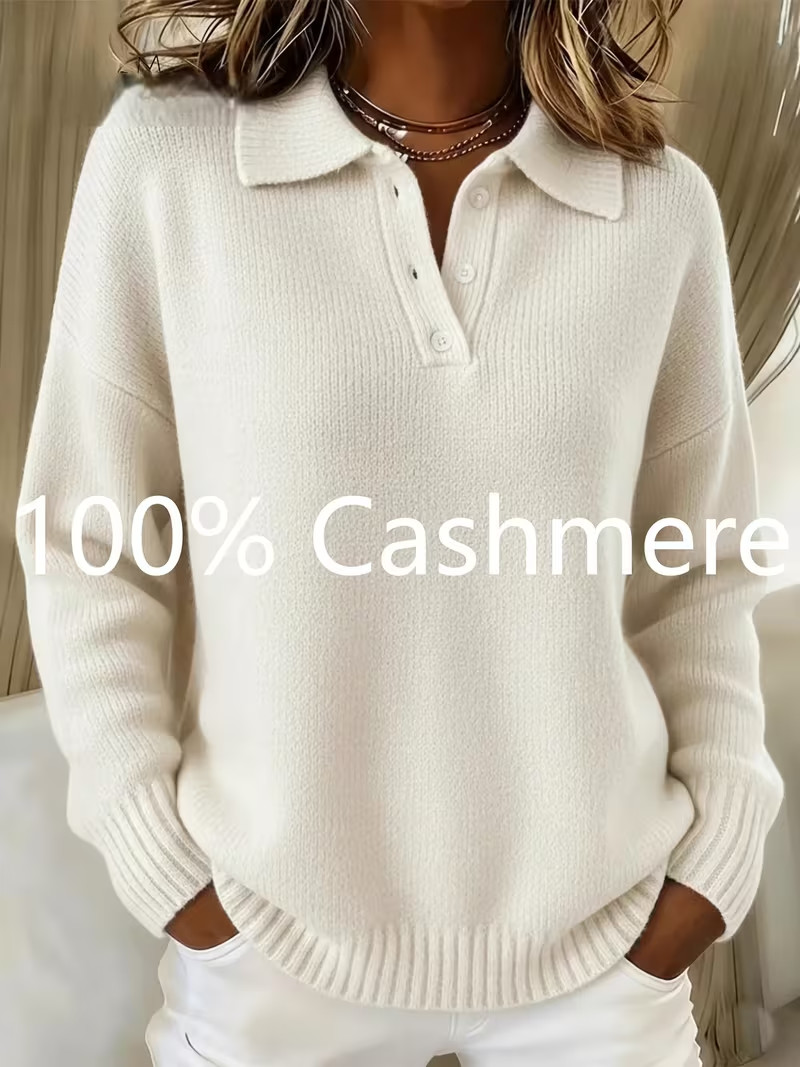 100% CASHMERE Women’s SWEATERS, Button Up Polo V-Neck Collar, Chic, Casual