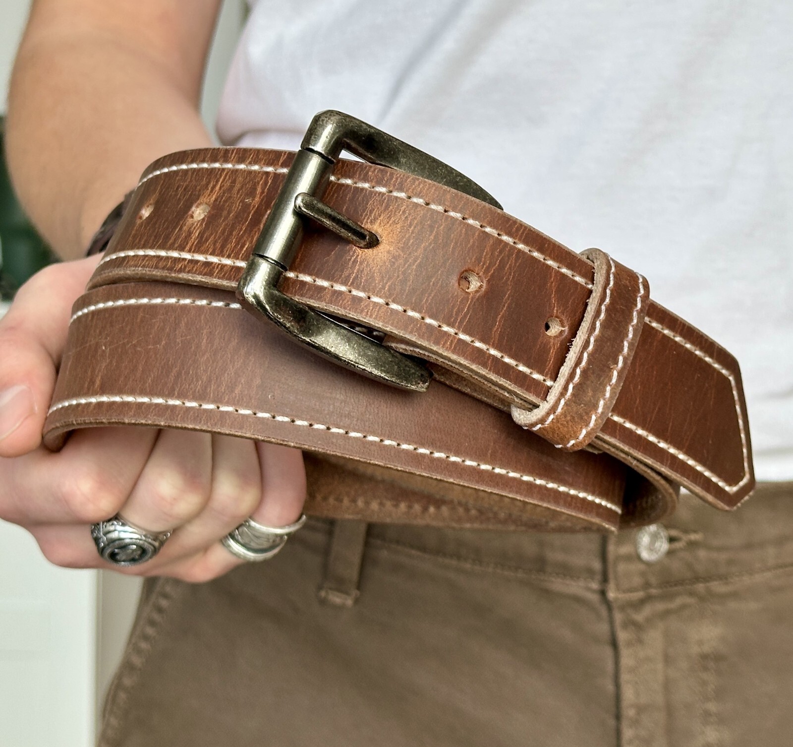 Genuine Leather Men’s Belt Heavy Duty Thick With Removable Buckle Work Belt