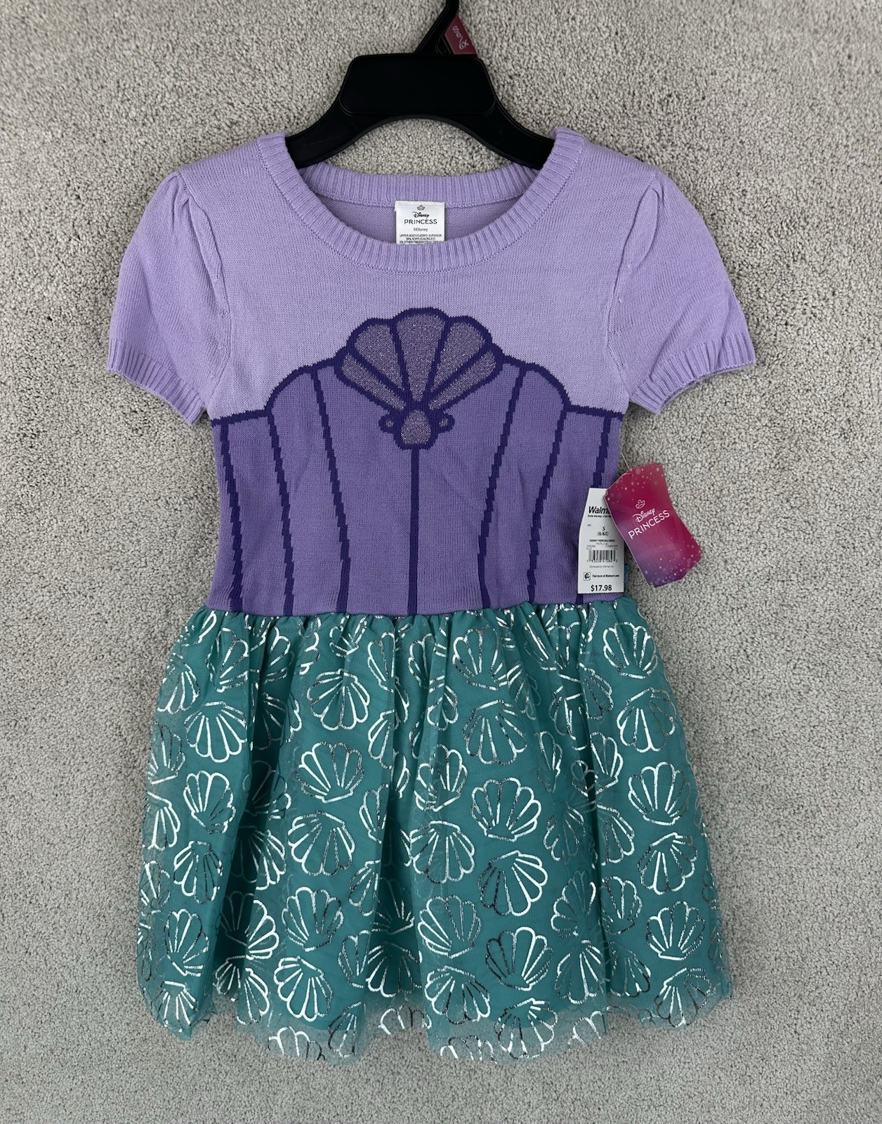 Disney Princess Ariel Light Purple Green Short Sleeve Tulle Dress Kids S (6/6X)