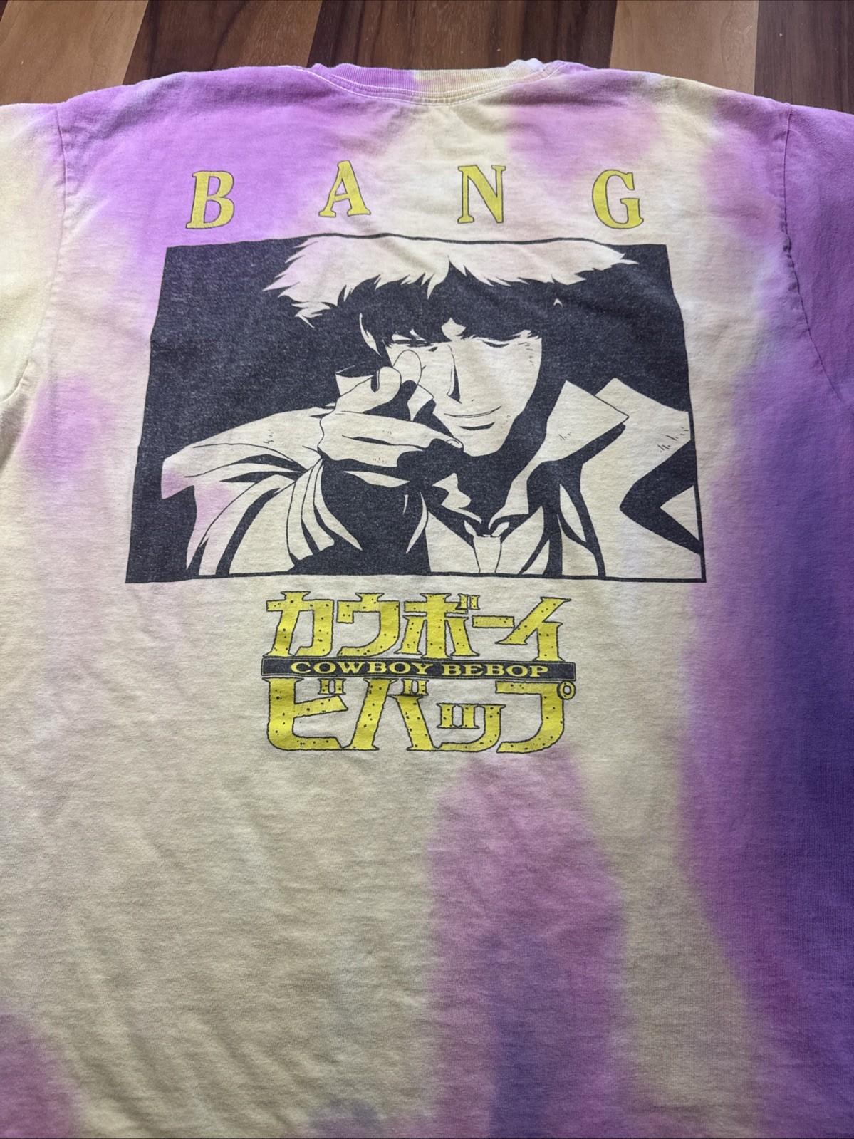 Cowboy Bebop Mens Shirt Anime Tie Dye Yellow Size Medium Short Sleeve Adult
