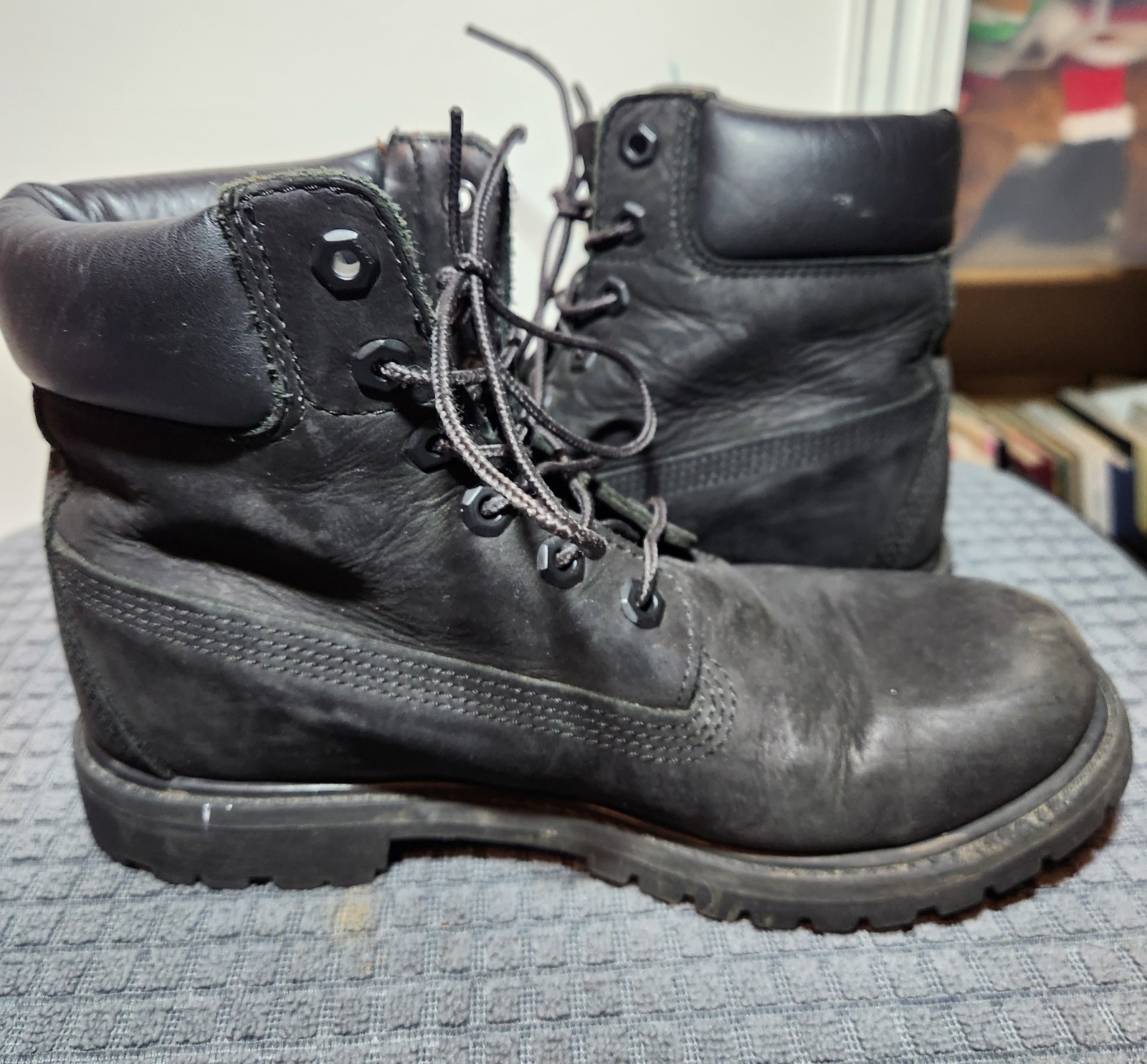 Timberland Premium 6-Inch Waterproof Boots Mens 8.5 Black Leather Insulated