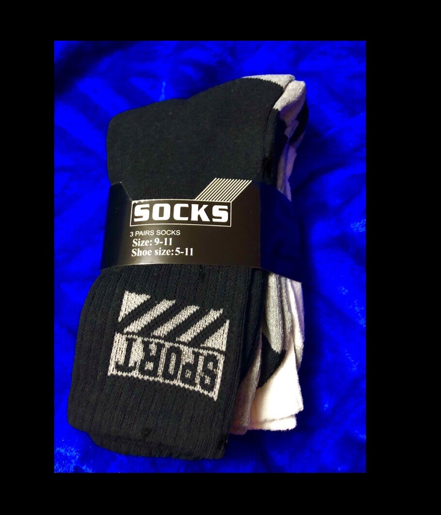 3pk sport winter crew socks 80% cotton,2mm-4mm Thickness,UNISEX,black,white,gray