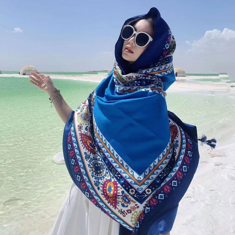 Ethnic Cotton Linen Scarf Shawl Wrap Large Cover for Travel Sun Outdoor Outfit