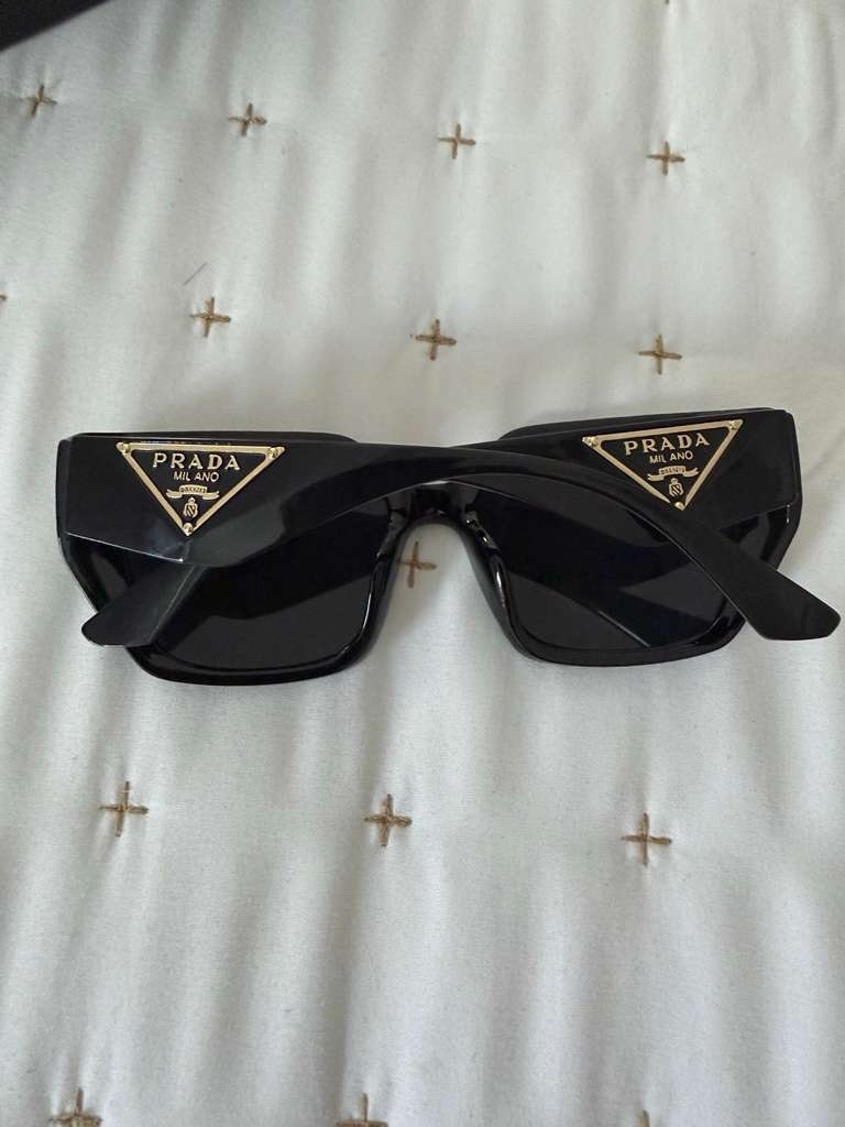PRADA Rectangle Sunglasses Black Frame/Black Tinted Lenses Plastic w/ Case Box