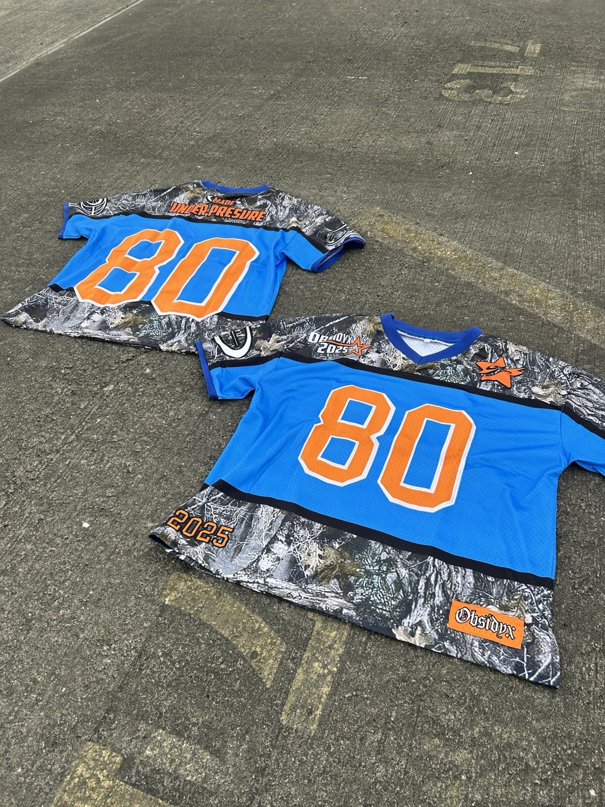 Streetwear Football Jersey. Obsidyx Mesh V Neck Graphic Embroidered Custom Camo