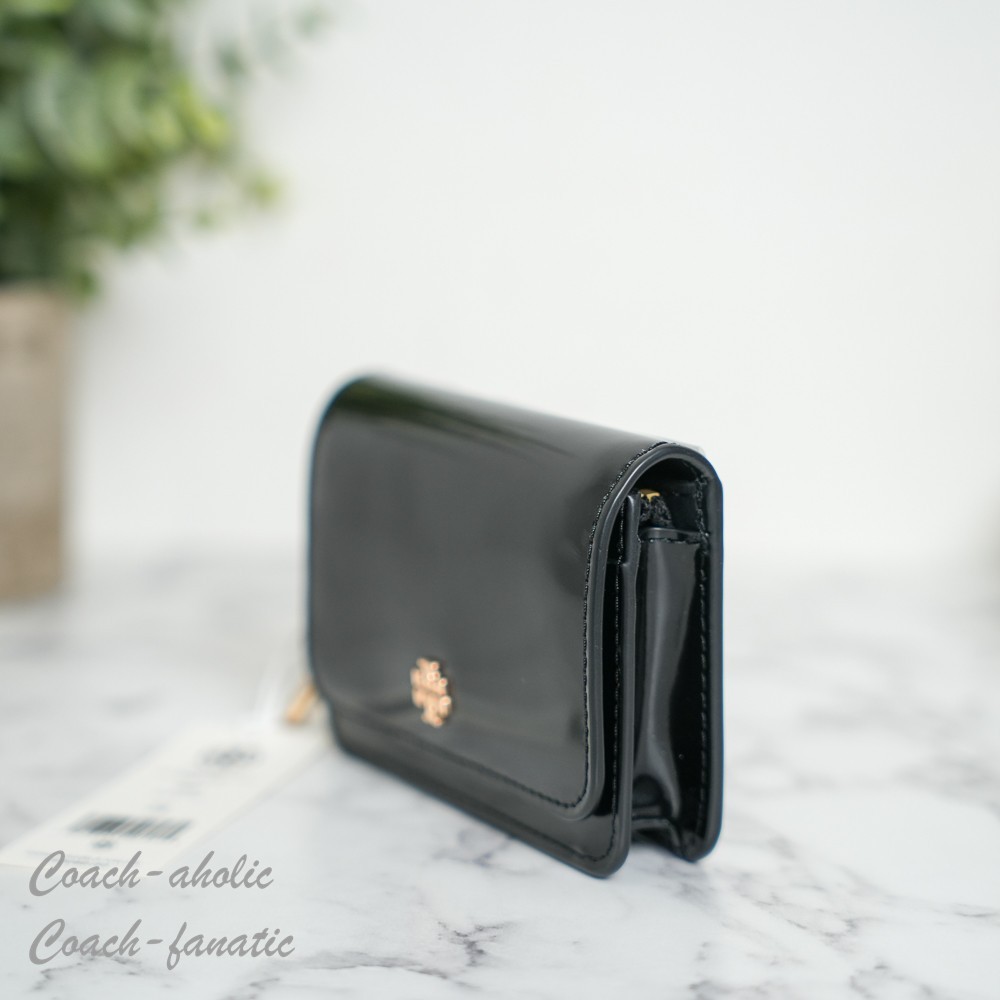 Tory Burch Emerson Smooth Leather Flap Card Case 176972 Black NWT