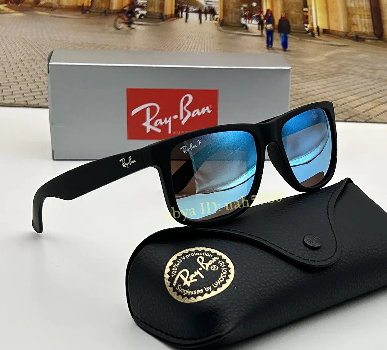 Ray-Ban Justin RB4165 Polarized Sunglasses 54mm Blue Mirror Lens Black UV400
