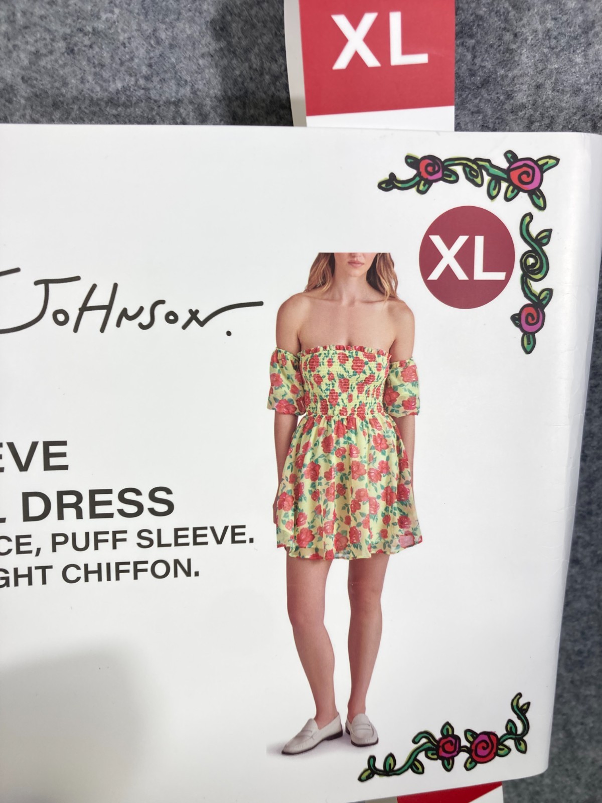 Betsey Johnson Baby Doll Dress Womens XL Yellow Floral Smocked Puff Sleeve NWT