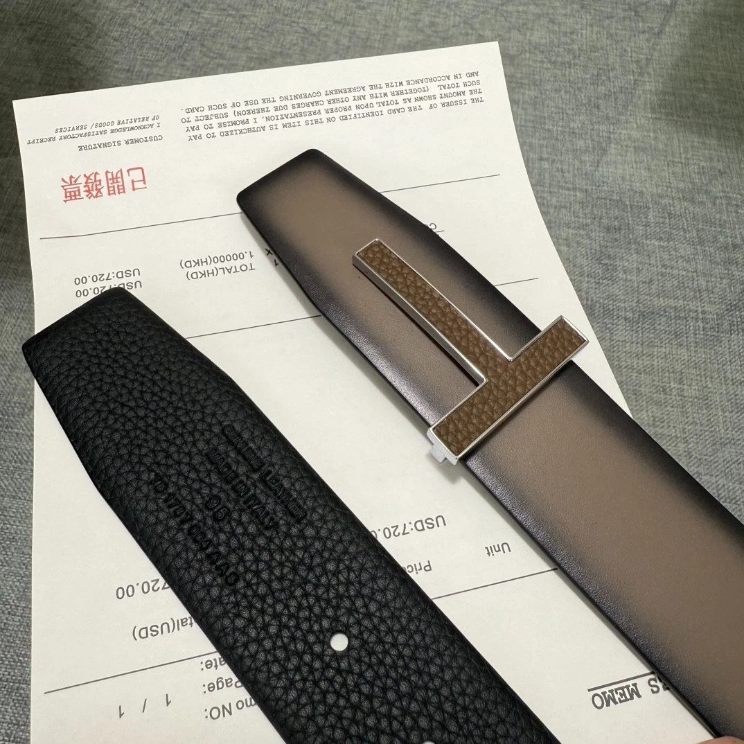 TOM FORD 38mm Gray/Black Reversible Leather Belt New