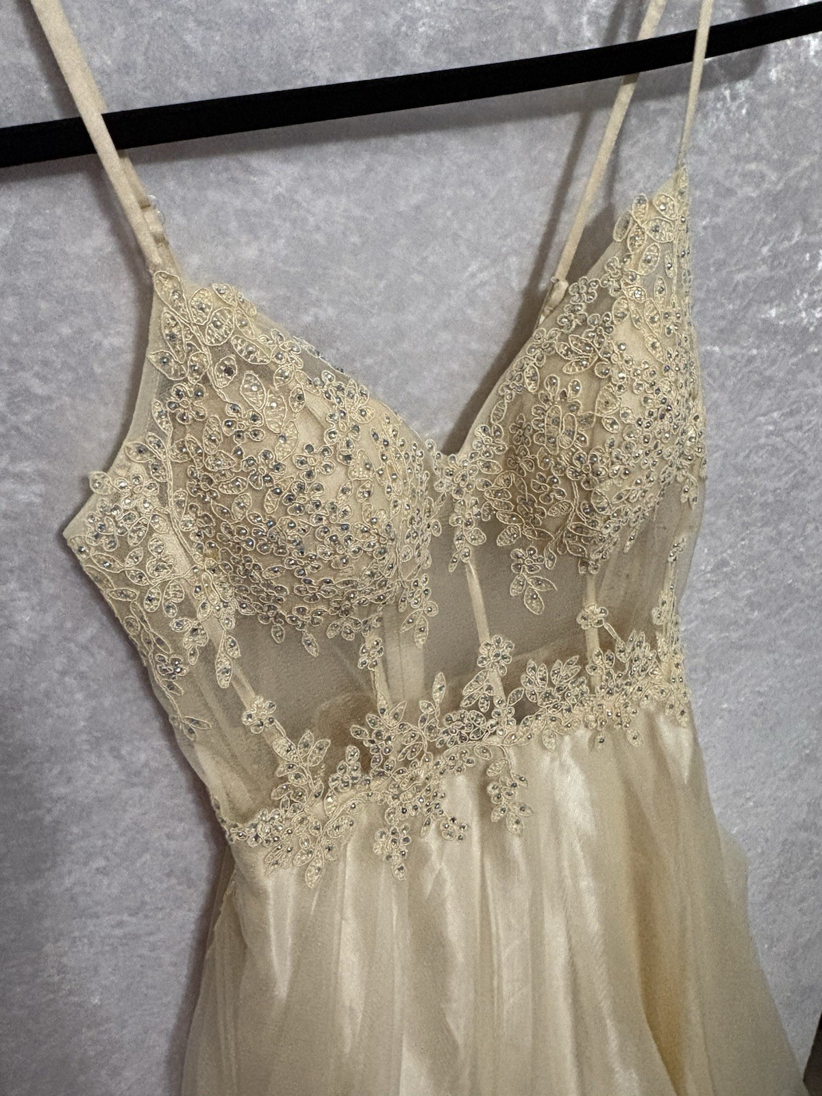 Blondie Nites by Stacy Sklar Champagne Beaded Prom Dress 7 Fairycore Formal Gown