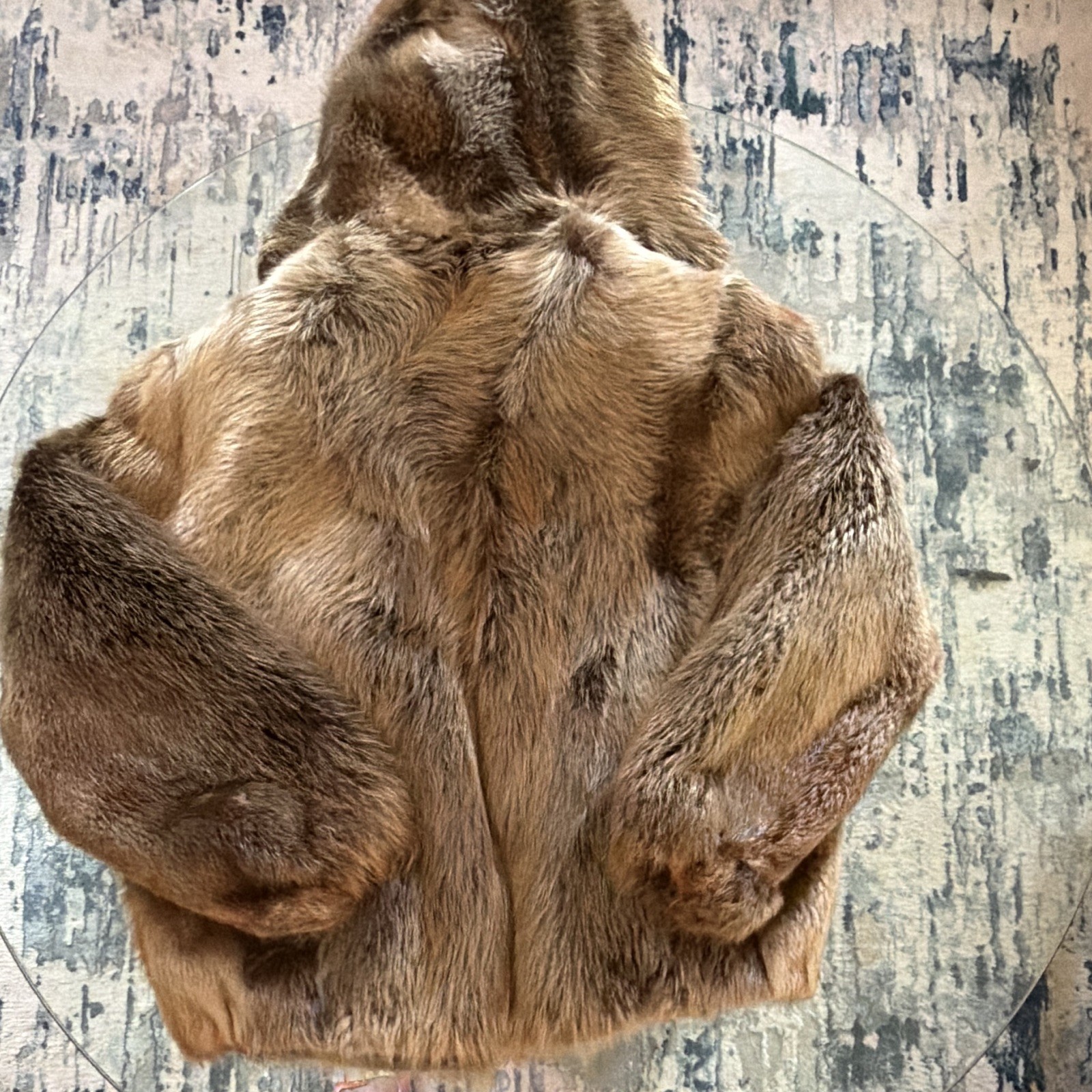 Brown Hooded Lined Beaver Fur Coat Adult XL Unisex Short with Hook & Eye Hood