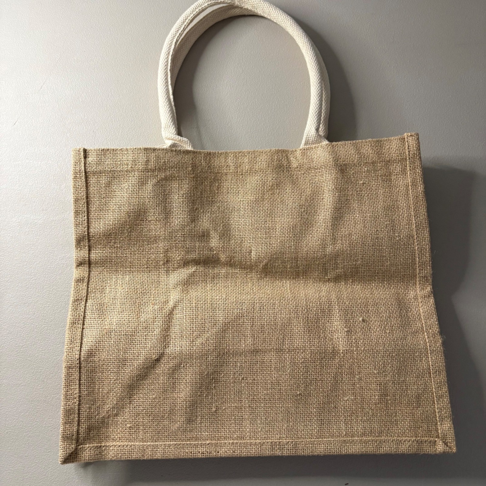 Natural Jute Burlap Tote Bag Eco Friendly Shopper with Rope Handles Tan ECH22A0S