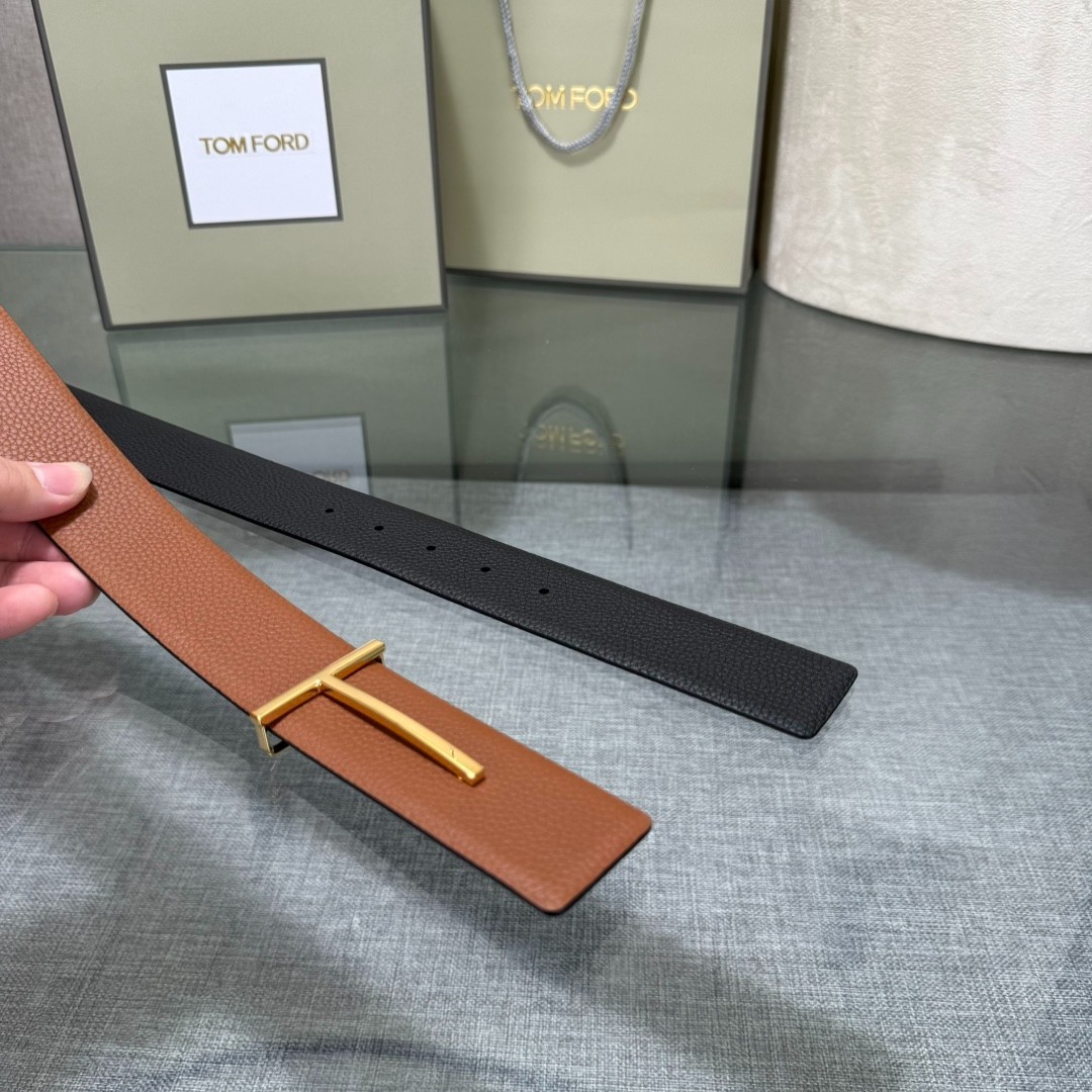 Tom Ford Belt T-Buckle Reversible Brown/Black Calfskin Leather Belt