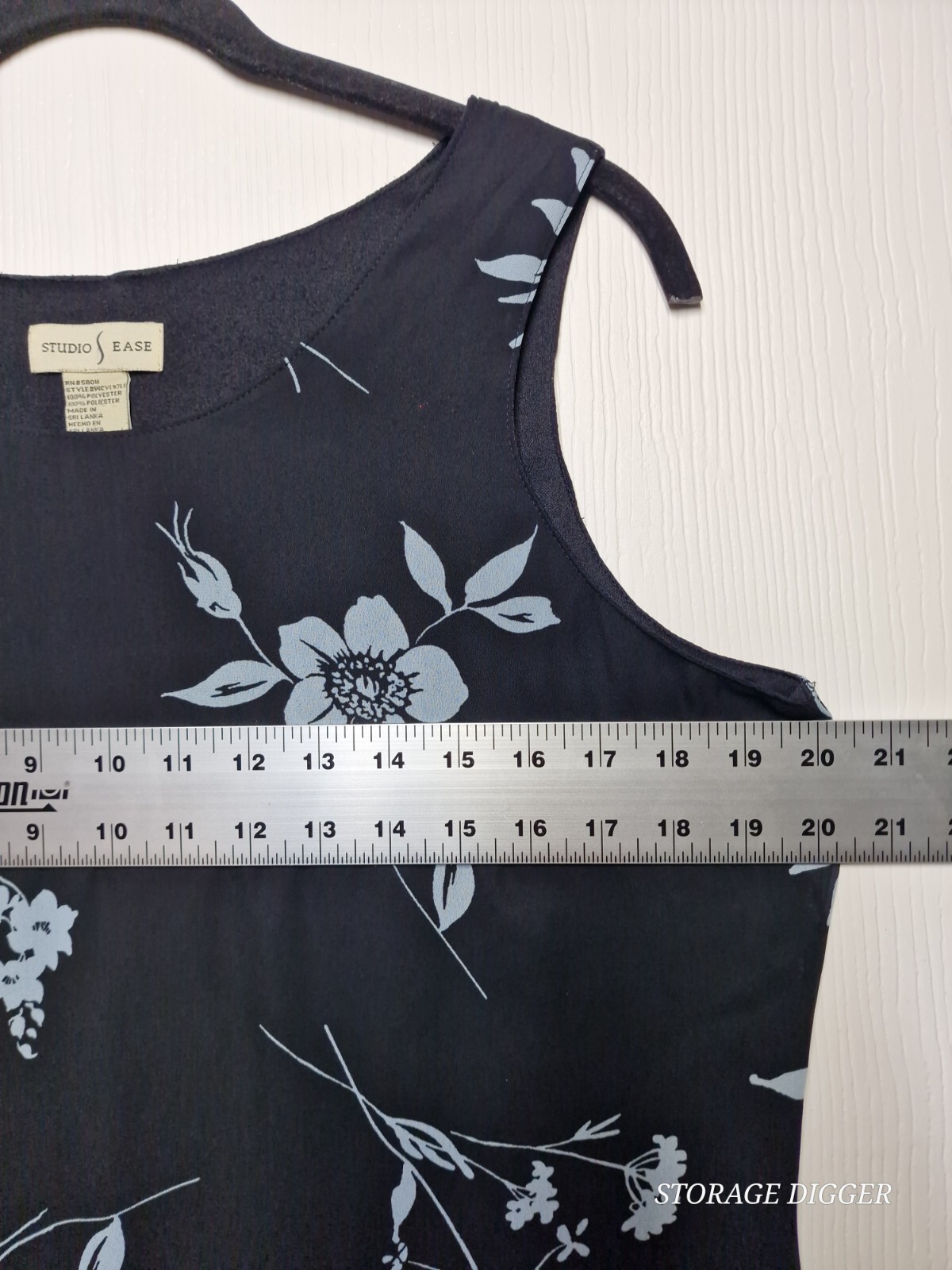 Studio Ease Tank Dress Women’s 12 Black Floral Scoop Neck Sleeveless Pullover