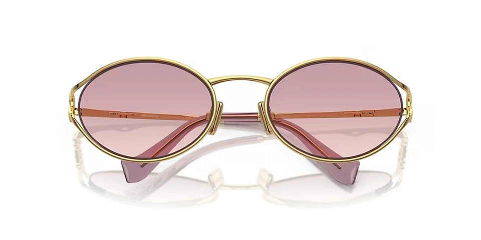 Miu Miu MU 52YS Pink Gradient Lens Gold Metal Oval Sunglasses New With Box
