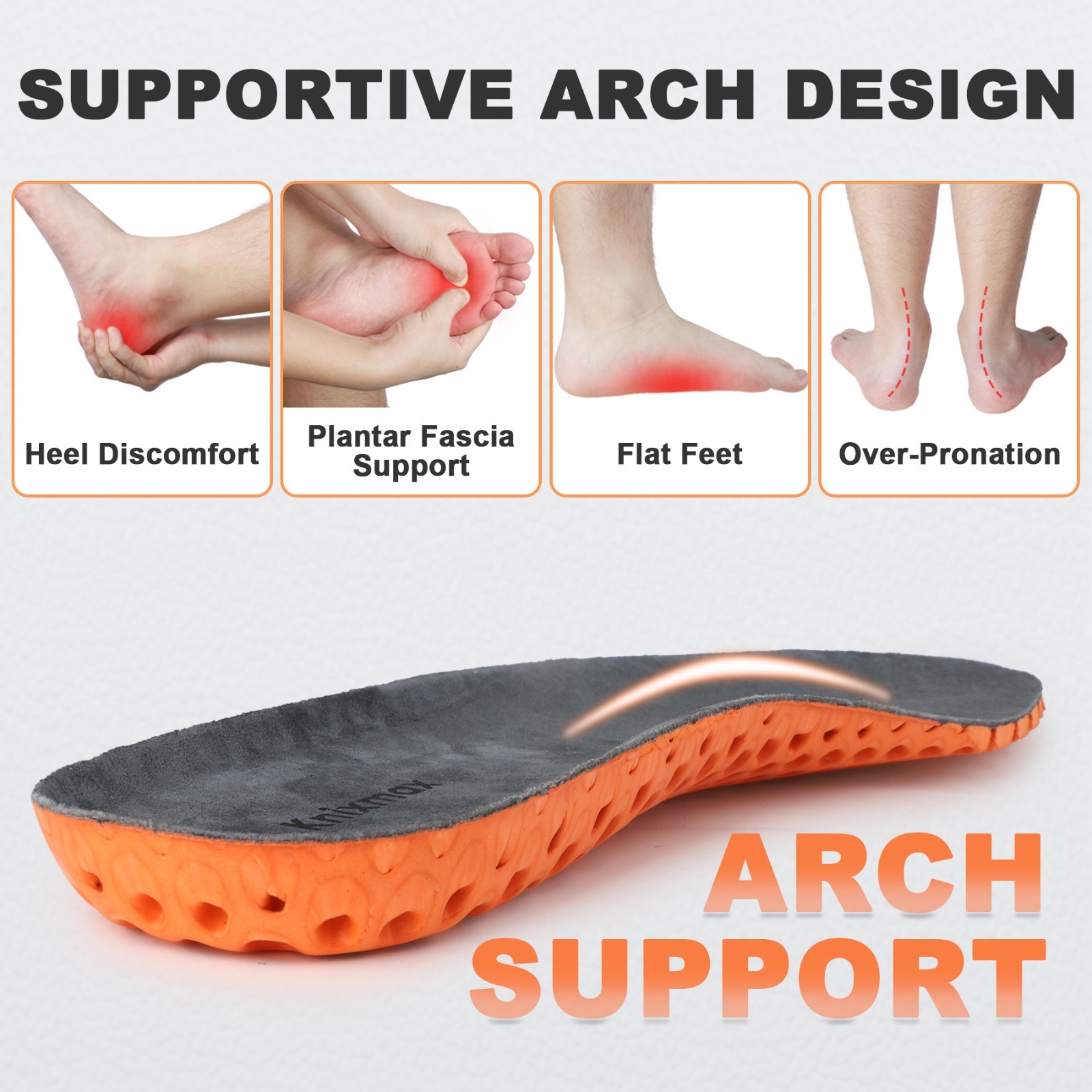 Knixmax Arch Support Leather Insoles Sport Shoe Inserts Cushioned Boot Innersole