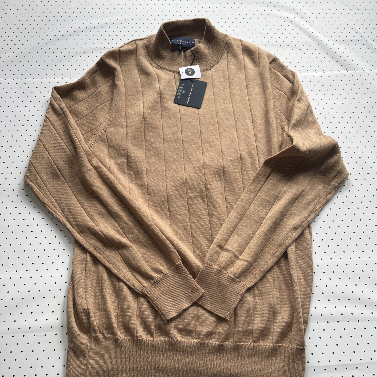 Joseph Abboud Merino Wool Blend Mock Neck Sweater Camel Rib Knit NWT Mens M