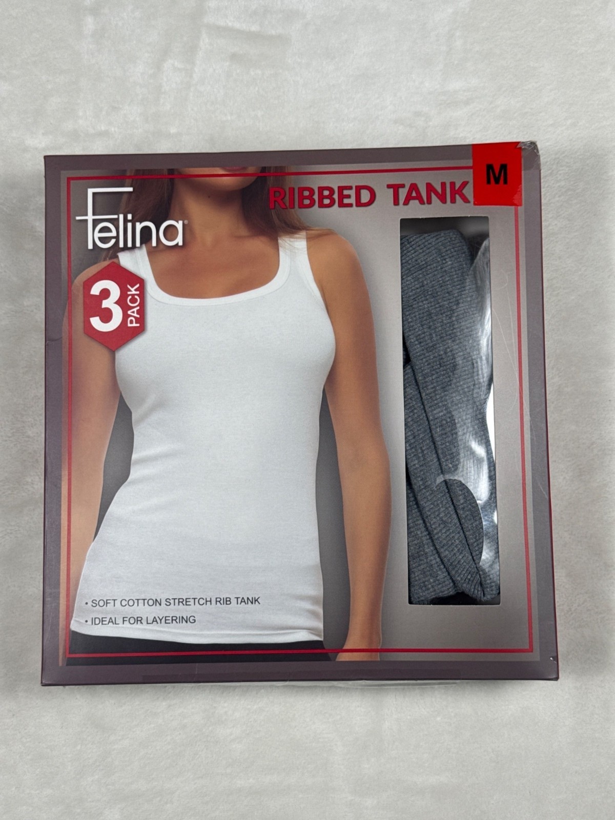 Felina Ribbed Tank 3-Pack Medium Soft Cotton Stretch Ideal For Layering