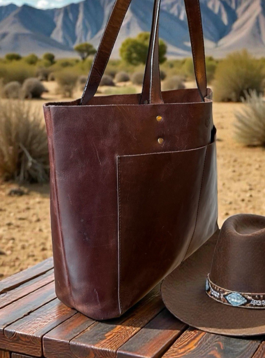 Large Handcrafted Oil Tanned Brown Leather Tote Western Shoulder Bag Purse Boho
