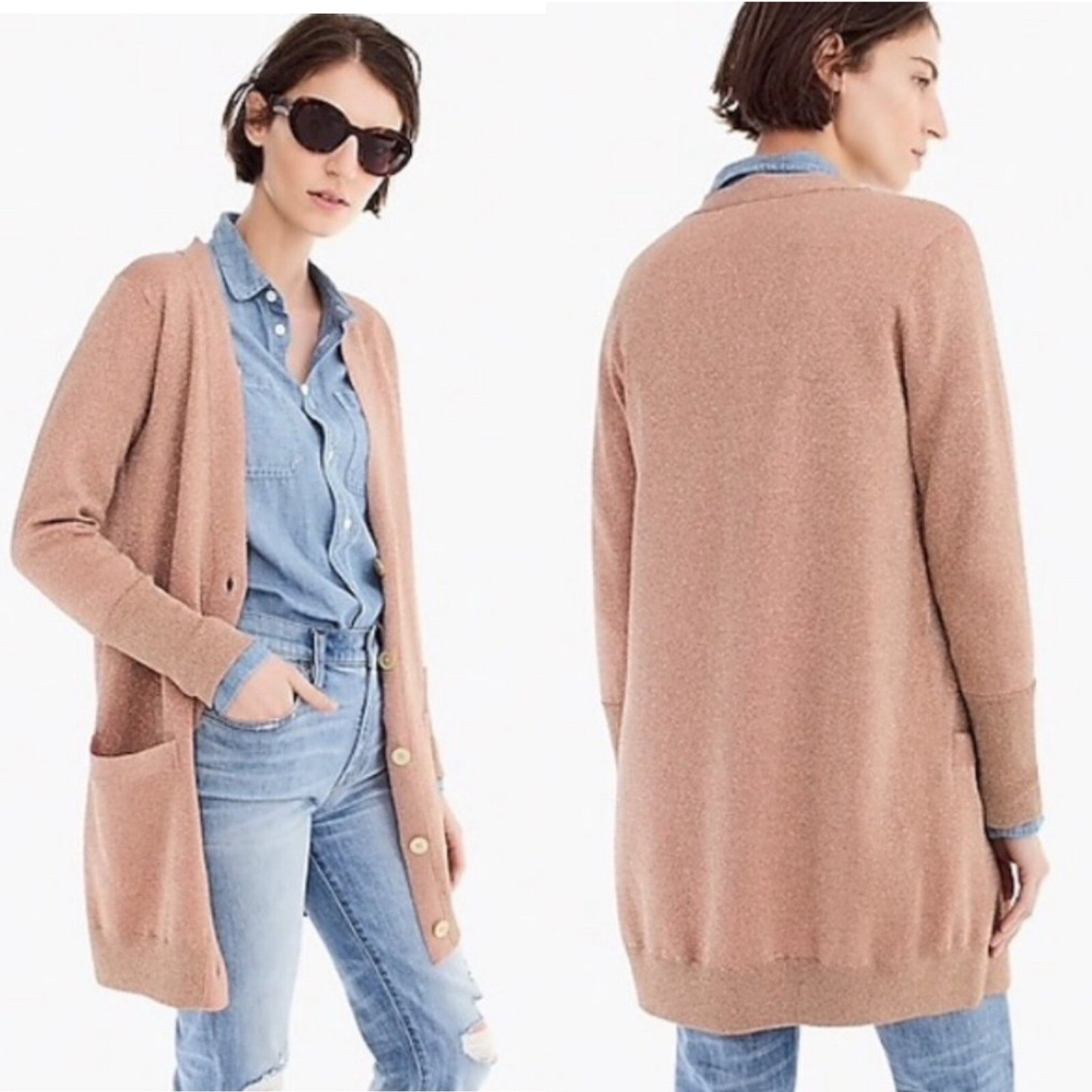 J. Crew Collection Long Cardigan Double Knit Lurex Pink Size Small $128 J8223